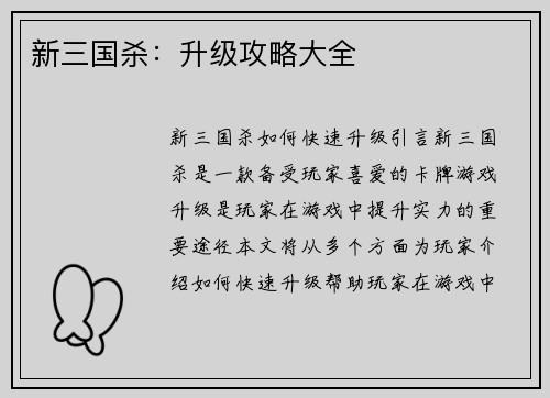 新三国杀：升级攻略大全