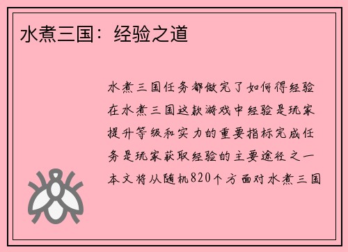 水煮三国：经验之道